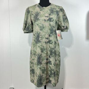 New Lily Rose Tie-Dye Mini to Knee Length Shirt Dress Sz L Women’s Green w Pink